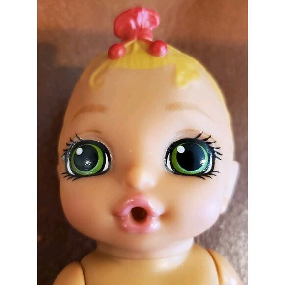 4 Inch Zapf Creations Baby Surprise Dark Pink Front Bow Green Eyes No Diaper - Picture 4 of 7